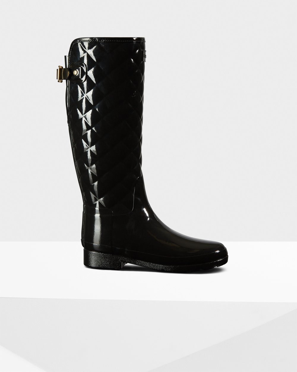 Botas de Lluvia Altas Hunter Mujer - Refined Slim Fit Adjustable Quilted - Negros - UBSPEKF-72